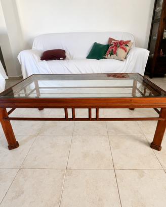 Tavolino basso da salotto in legno e vetro 124×70