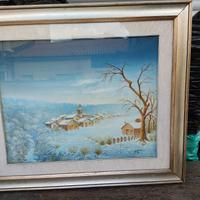 Quadro olio su tela inverno albero