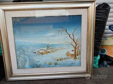 Quadro olio su tela inverno albero