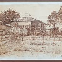 Quadro disegno Paesaggio su carta con Cornice