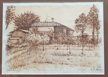 Quadro disegno Paesaggio su carta con Cornice