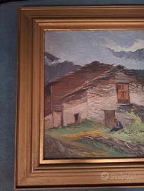 quadro d'epoca , paesaggio di montagna 