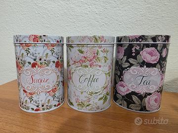 set 3 barattoli latta shabby chic 