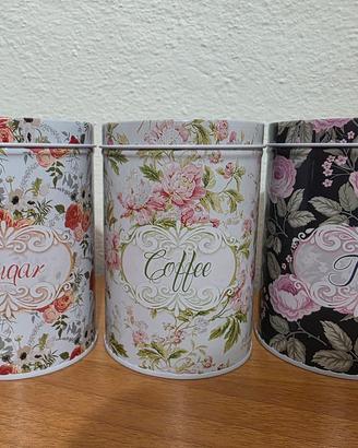set 3 barattoli latta shabby chic 