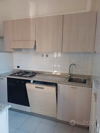 Cucina lineare con penisola e piano granito