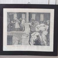 Antico quadro con incisione " San Carlo vende ..."