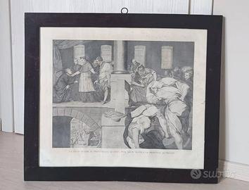 Antico quadro con incisione " San Carlo vende ..."
