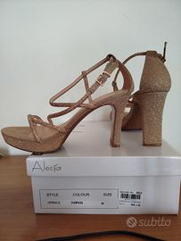Sandali tacco alto comodo Alesya champagne oro N. 