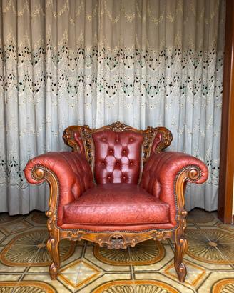 Salotto Louis XV Rococó Noce e Pelle