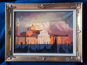Quadro Venezia, foglia oro, isola di San Giorgio