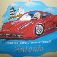 Cicogne e pannelli per annuncio nascita