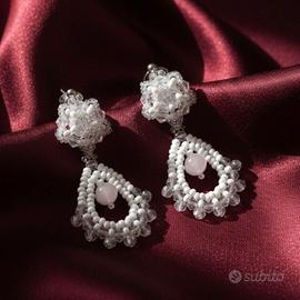 Orecchini Vintage Retrò Gemme Quarzo Rosa