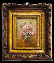 Coppia Miniature Olio Su Ottone