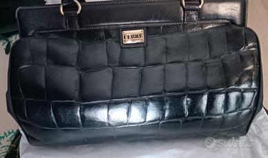 Borsa a spalla FERRÉ in pelle nera stampa coccodri