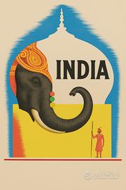 Poster decorativo vintage INDIA con elffante NUOVO