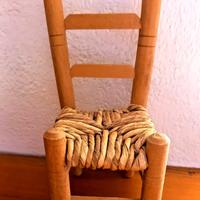 SEDIA MINIATURA PAGLIA LEGNO BAMBOLE 22 CM VINTAGE