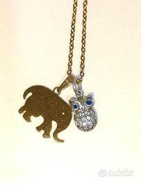 Collana dorata con ciondoli Elefante e Civetta