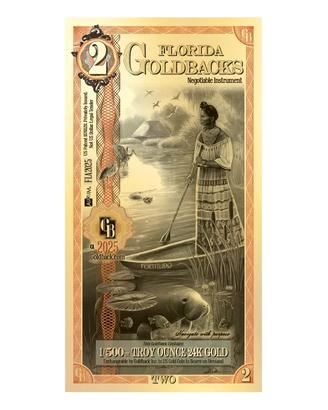 2 Florida Goldback Banconota Oro 1/500 oz