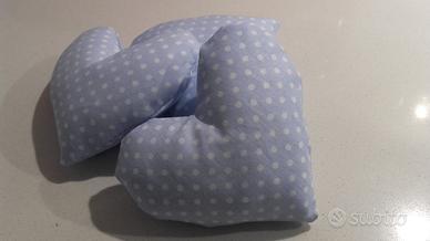 Cuori di stoffa celeste a pois da decorare 3 pezzi