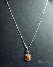 Collana in argento 925 e occhio di tigre naturale 
