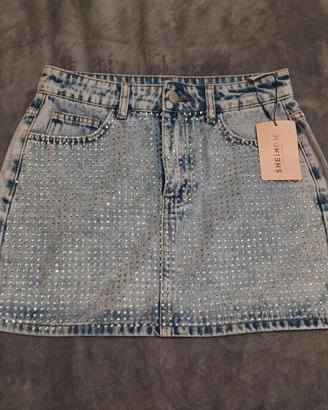 gonna in jeans con strass. nuova 