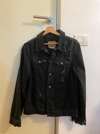 giacca di jeans nera strappata PULL&BEAR