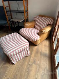 Poltrona Frau originale con pouf – pelle e tessuto
