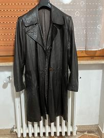 Giacca vintage in vera pelle marrone scuro doppio