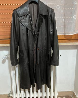 Giacca vintage in vera pelle marrone scuro doppio
