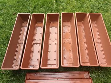 Set di 6 vasi fioriere rettangolari +5 sottovasi
