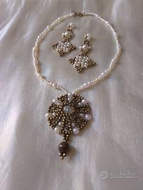 Set Collana Orecchini Vintage ottone occhio Tigre