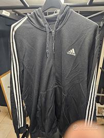 Felpa con Zip e Cappuccio Adidas 3-Stripes - Nero 