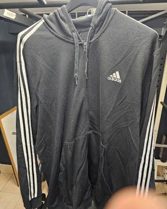 Felpa con Zip e Cappuccio Adidas 3-Stripes - Nero 
