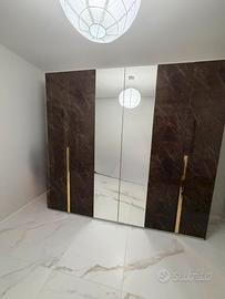 Armadio Design moderno effetto marmo scuro+specchi