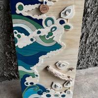 Quadro Artigianale in Legno Onda Giapponese Style