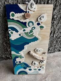 Quadro Artigianale in Legno Onda Giapponese Style