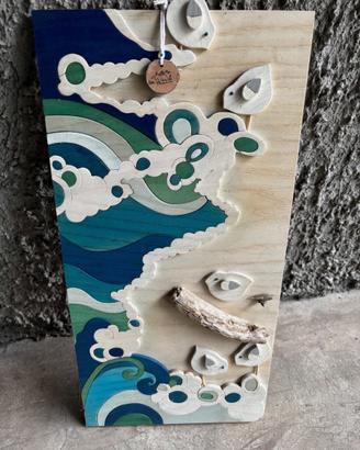 Quadro Artigianale in Legno Onda Giapponese Style