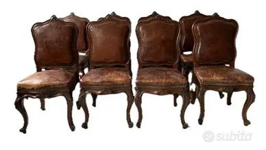 Gruppo di 8 sedie in stile Luigi XV con rivestimen