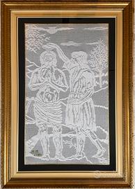 Quadro in filè fatto a mano – cornice dorata