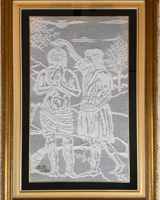 Quadro in filè fatto a mano – cornice dorata