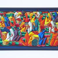Quadro etnico naif MERCATO CARAIBICO 132 x 56 cm