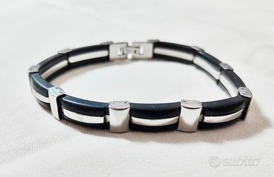 Braccialetto Uomo in Acciaio INOX e Caucciù Nero