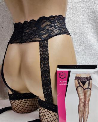 Calze con Reggicalze a Rete Media Nera,Tg Unica