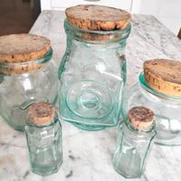 5 Vasi contenitori in vetro verde