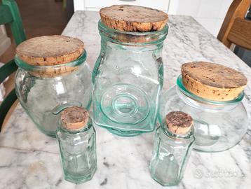 5 Vasi contenitori in vetro verde