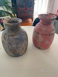 Coppia vasi shabby chic in legno effetto anticato