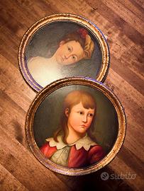 Coppia di quadretti tondi in stile rinascimento