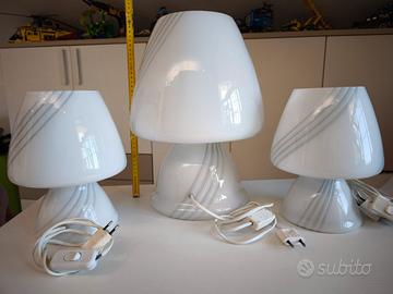 trittico lampade murano da tavolo mushroom anni 60