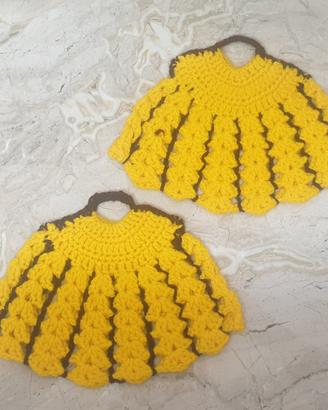 Presine uncinetto giallo in lana