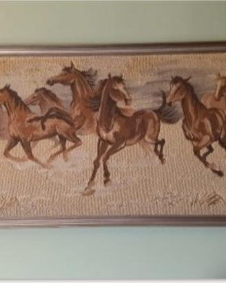 quadro tappeto anni 70-80 cavalli al galoppo